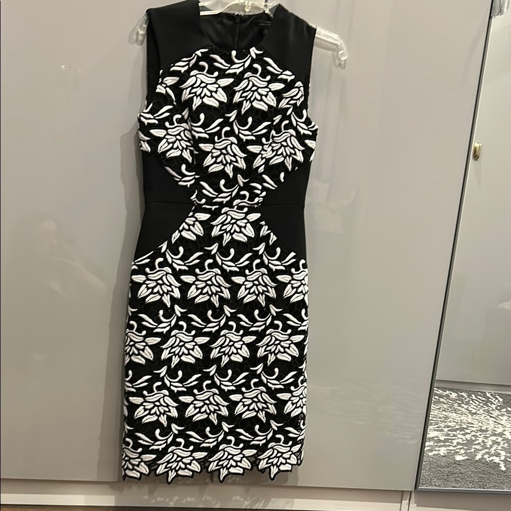 BCBGMaxAzria Black and White Sheath Midi Dress